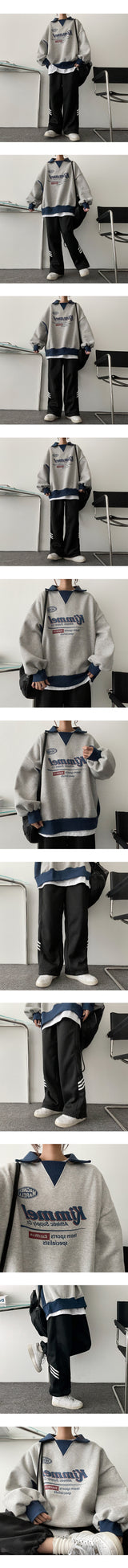 [Fleece][Jogger, Wide] Cellu-Two-Way Point Line Banding Sweat Pants
