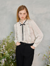 フリルシャーリングリボンブラウス / Frill Shirring Ribbon Blouse