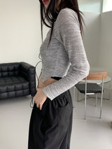 ティシャボカシコルセットトングクロップド長袖Tシャツ / Tisha Bokasi Corset Thong Cropped Long Sleeve T-Shirt