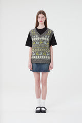 チェリーパターンニットベスト/ CHERRY PATTERN KNIT VEST [BLACK]