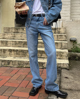 カラーレスブーツカットデニムパンツ/Collarless bootcut denim