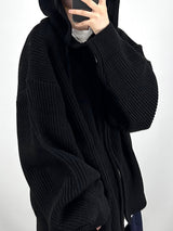 ウォームフーデッドニットジップアップ/Warm hooded knit zip-up