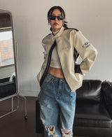 (UNISEX) ナイン 配色 レーシング レザージャケット