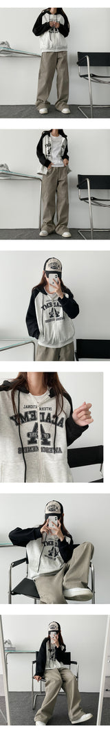 Fleece Lining Inter Coloring Raglan Hood Zip-Up