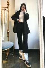 SEMI WIDE FIT BLACK+WHITE DENIM PANTS [17723]