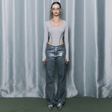 Line Stitch Bodysuit [Nude Gray]