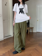 ガッシュキャットフラッシュプリントコットンボクシーショートスリーブTシャツ
