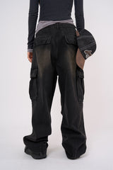 Dark cloud wide cargo denim pants