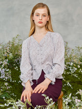 レースボタンパフブラウス / Lace Button Puff Blouse (2colors)