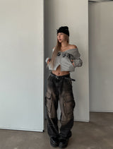 (UNISEX) ビンテージウォッシングカーゴデニムパンツ