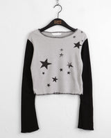 サイトラムナッピングカラースタープリントクロップロングスリーブTシャツ