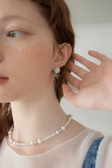 シルバーニットボールアンドリボンピアス/Silver knit ball and ribbon earring