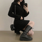 Jamu Zipper Collar Loose Fit Corduroy Midi Dress (2 colors)