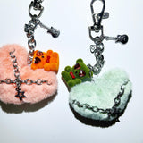 Fluffy tied bear keychain