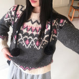 [Wool 10] キャンドルハートノルディックパターンラウンドニット