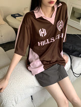 ヒルズ スポーティ ボクシー配色 カラージャージ 半袖Tシャツ/Hills Sporty Boxy Color Matching Collar Jersey Short Sleeve T-shirt
