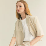 クロップアンバルハーフスリーブジャケット / Crop Unbal Half Sleeve Jacket (Ivory)