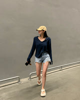 [Bellide made] Chalang snap ribbed T-shirt