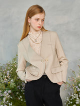 ラインノーカラージャケット / Line No-collar Jacket (2colors)