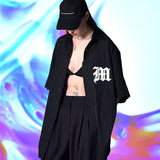 ロゴアップリケリネンベースボールシャツ/[UNISEX] Logo Applique Linen-Blend Baseball Shirt (Black)