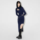 Side-off Midi Skirt [NAVY] (6638398046326)