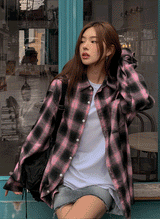 (UNISEX) スプレーディングボールドチェックシャツ