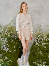 レースボタンパフブラウス / Lace Button Puff Blouse (2colors)