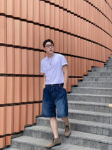 Well Button denim half pants 2color