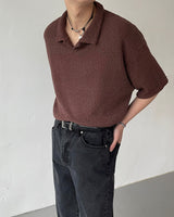AT cornerヘアリーVネック半袖襟付きニット/ AT corner Hairley V-collar Knitwear (3 colors)