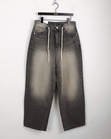 Techi string washed wide denim pants