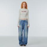 Cropped needlework wool-blend sweater