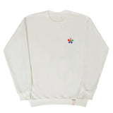 [UNISEX] Rainbow flower smile embroidery white clip sweatshirt (6654938284150)