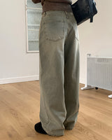 klechi Grayish Washing Long Wide Denim Pants