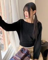 Sar Basic Boat Neck Cozy Cropped Long-Sleeved Knitwear