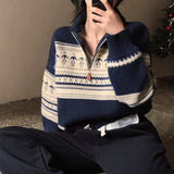 [2 colors] Nordic Raglan Half Zip-Up Knitwear