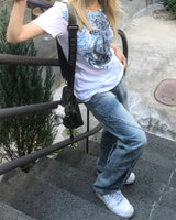 y2k ブルーホワイトローズテイルTシャツ