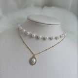 Elegant Layered Pearl Choker Necklace - Gold color