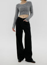 UネックファークロップTシャツ/U Neck Fur Crop T-shirt (4color)