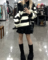 Off-shoulder Oversized Fit Stripe Knitwear
