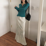 Pinter washed stitch cut mermaid denim long skirt
