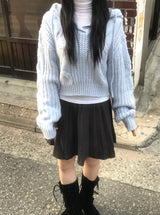 モリガールコージールースウールフーデッドニットウェア