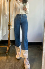 セミワイドフィットデニムパンツ/SEMI WIDE FIT BLUE + WHITE DENIM PANTS [17724]
