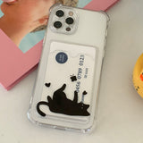 Cute Act Cat Black Card Storage Phone Case