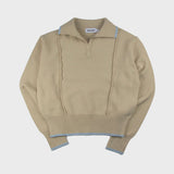 LINE OPEN COLLAR KNIT (BEIGE) (6675326009462)