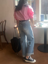 ブルーオンウォッシュドワイドストレートデニムパンツ / Blue-On-Washed Wide Straight Denim Pants