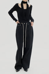ストリングフリーサイズブラックパンツ / String free size black pants