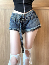 ダブルベルトデニムショートパンツ/[Aespa Ningning] 874. Double belt denim short pt