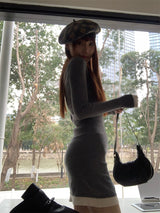 Slim line ribbed mini dress