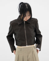 クラシックレザークロップドブルゾンジャケット / Classic leather cropped blouson jacket