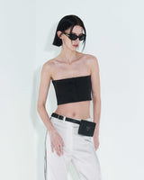 ローエッジボタンチューブトップ / Raw Edge Button Tube Top _ Black
